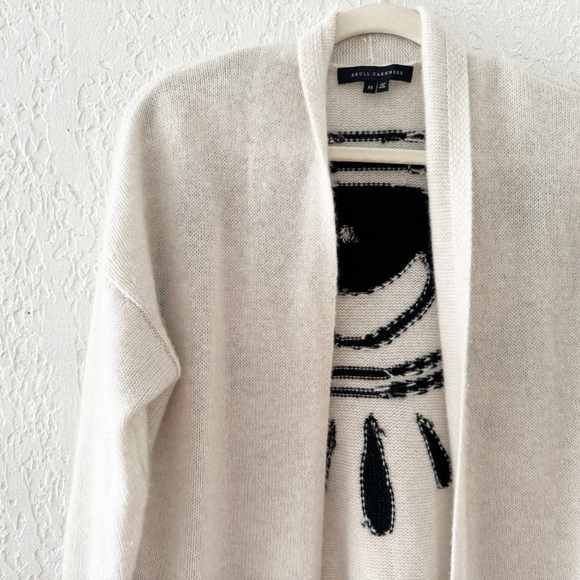 Skull Cashmere Jansen Eye Cardigan Duster Sweater Open Front Long Boho Cream XS - Picture 7 of 13